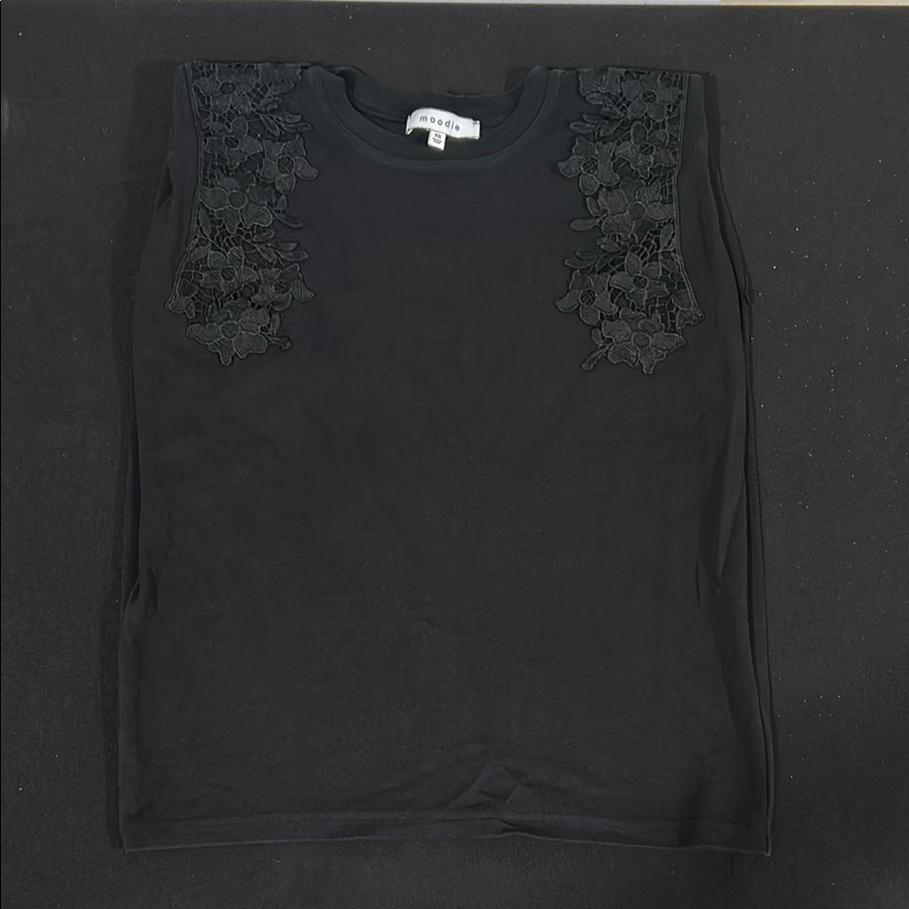 Moodie Black Embellished Sleeveless Muscle Tee